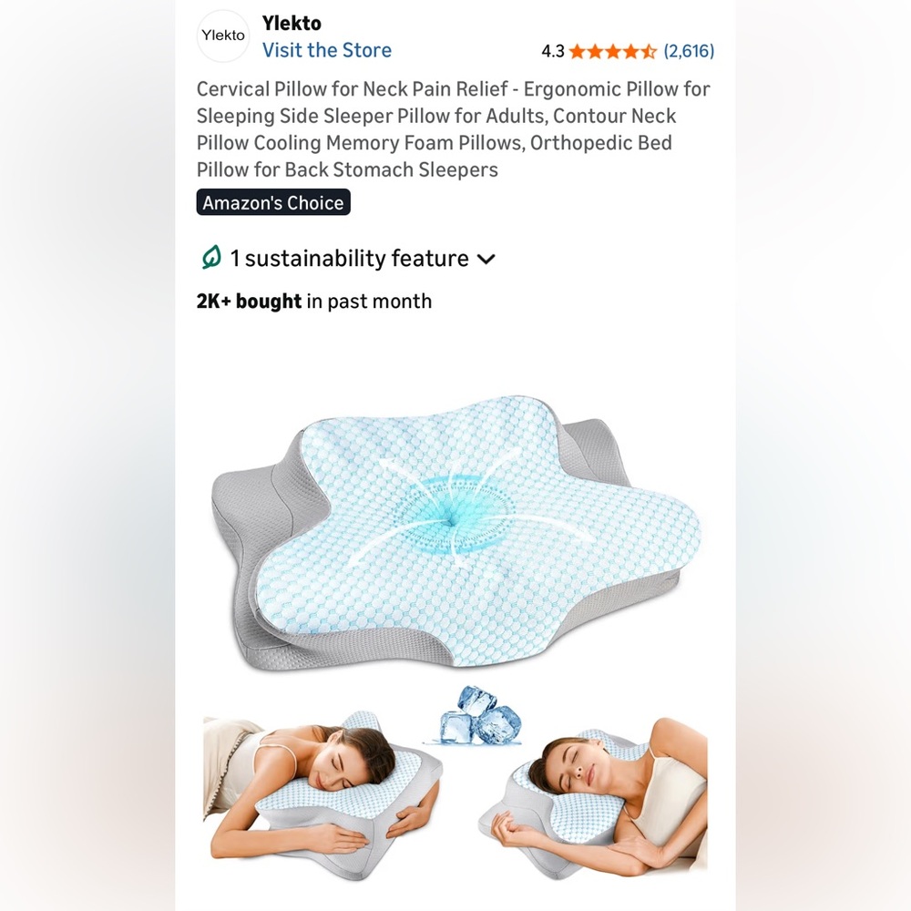 New Yiekto Cervical Pillow for Neck Pain Relief-Orthopedic and Ergonomic, Cool